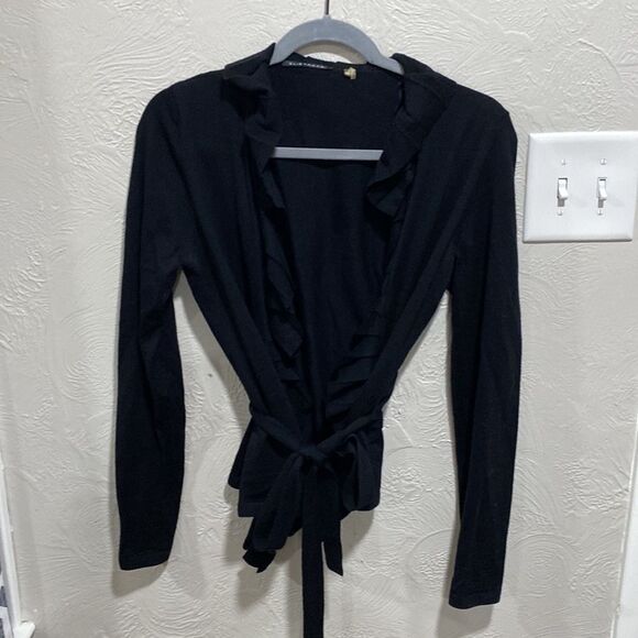 Elie Tahari Black 100% Extra-fine Merino Wool Wrap Cardigan Size Small - Picture 4 of 6